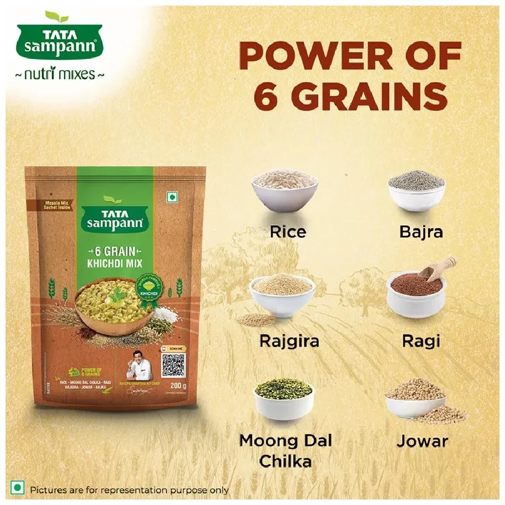 Tata Sampann 6 Grain Khichdi Mix - Instant Ready To Cook, Rich In Fibre & Protein, 200 g-8.webp